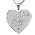 Mother with Two Daughters - Heart Pendant with Birthstones