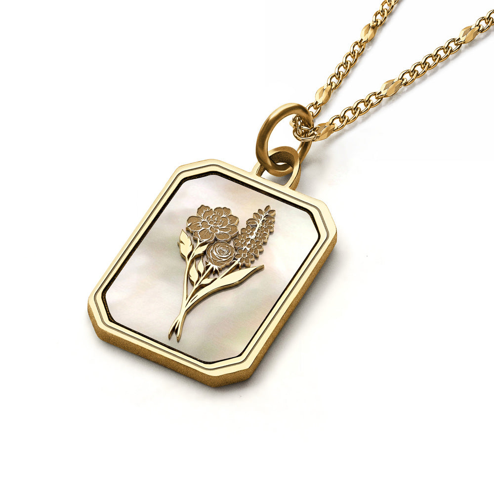 Personalized Birth Flower Rectangle Necklace