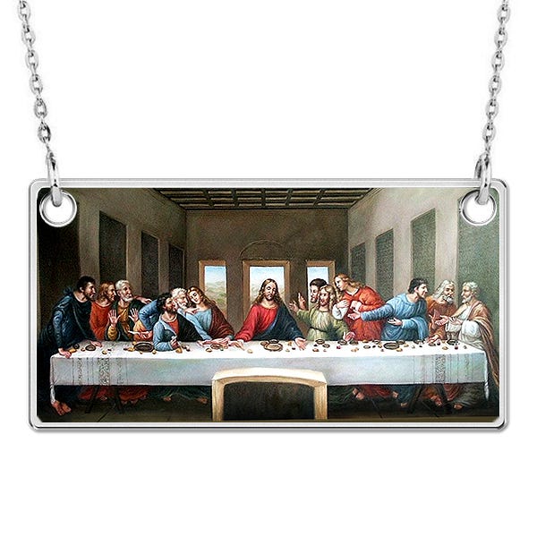 The Last Supper Rectangle Pendant with Religious Medal/ 18" Box Chain Included