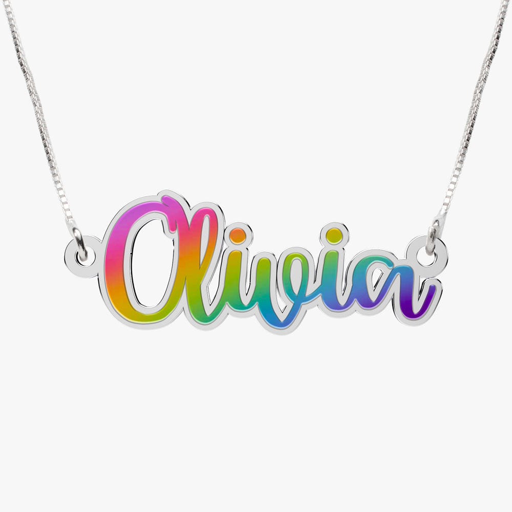 Script Rainbow Enameled Name Necklace