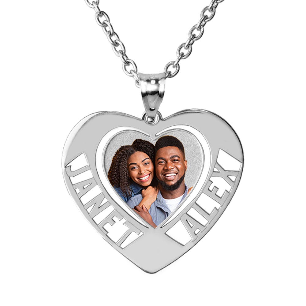 Heart Photo Pendant with Two Names (Cut Out)