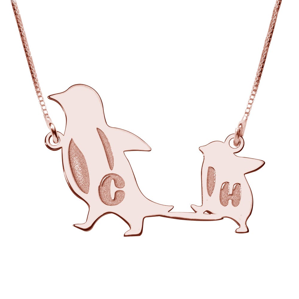Personalized Interlocking Penguin Initials Necklace