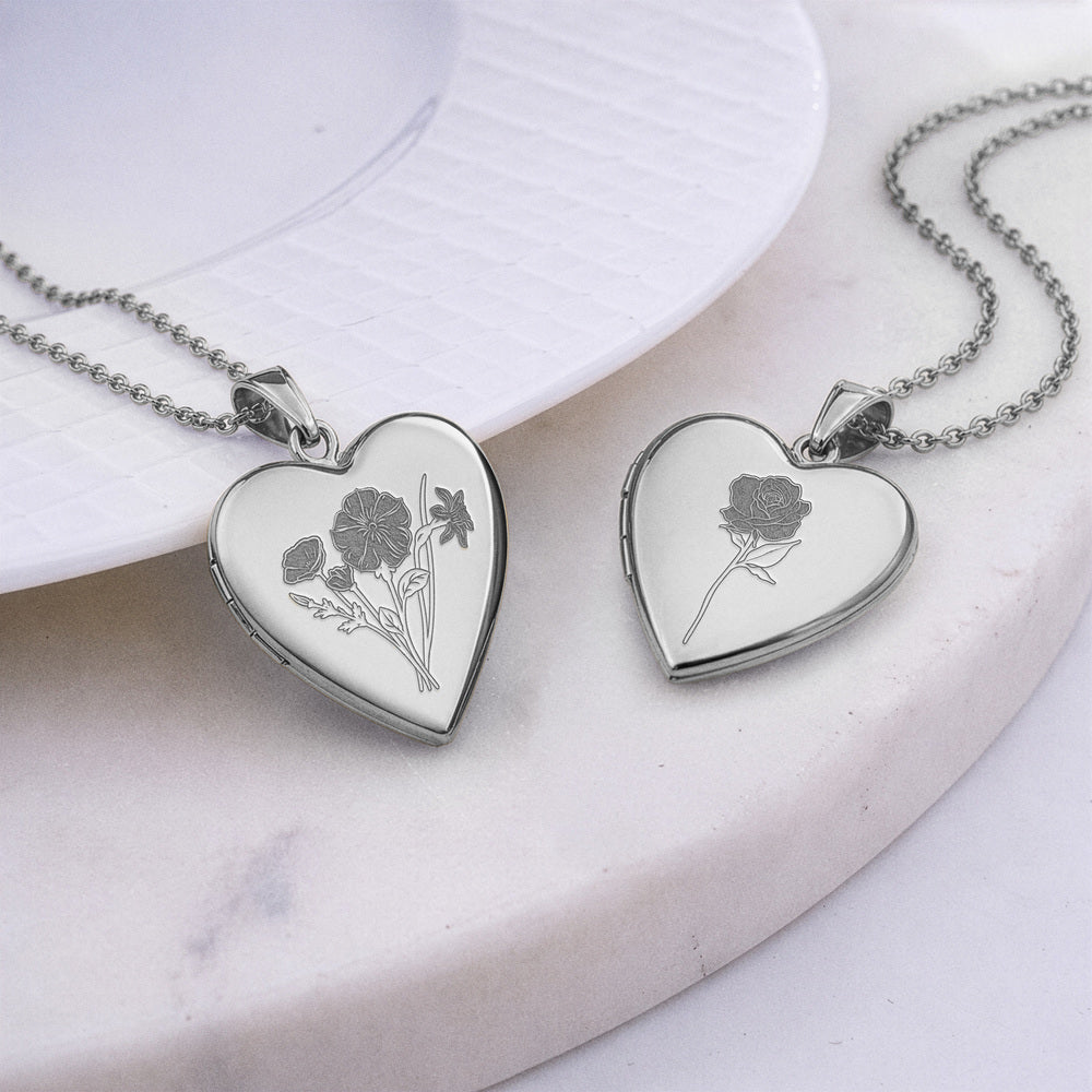Personalized Birth Flower Heart Locket