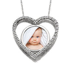 14K White Gold Diamond Heart Photo Pendant Picture Charm