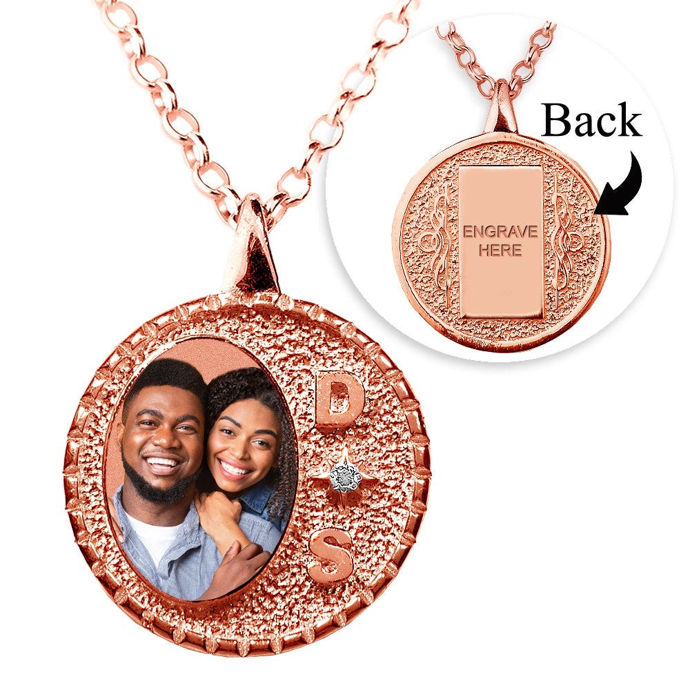 Fancy Round Border with Initials and Cubic Zirconias Oval Shape Photo