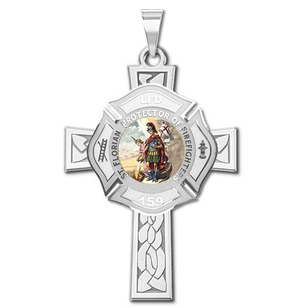 Saint Florian Personalized Fire Badge Cross Religious Color Medal