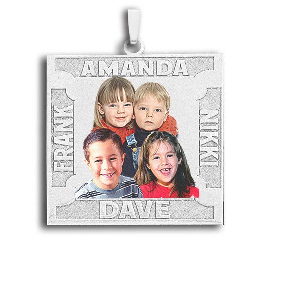 Square Photo Pendant with 4 Names Etched