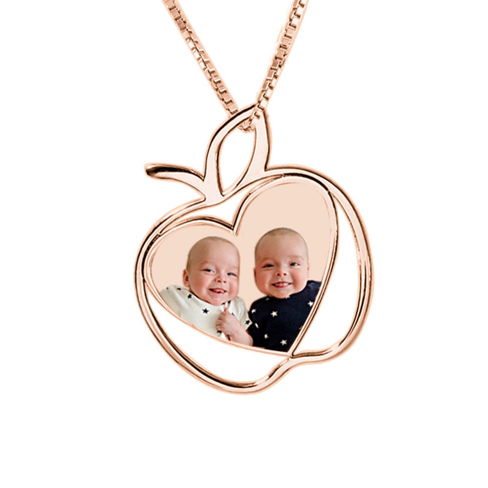 Personalized Teacher Apple Photo Necklace
