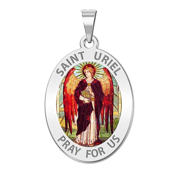 Saint Uriel - Oval Religious Medal "Color