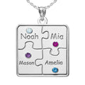 Personalized Family 4-Piece Puzzle Pendant with Names and Birthstones - Included 18 Inch Chain