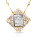 Mother Of Pearl Miraculous Square Medal With Cz Ornate Border