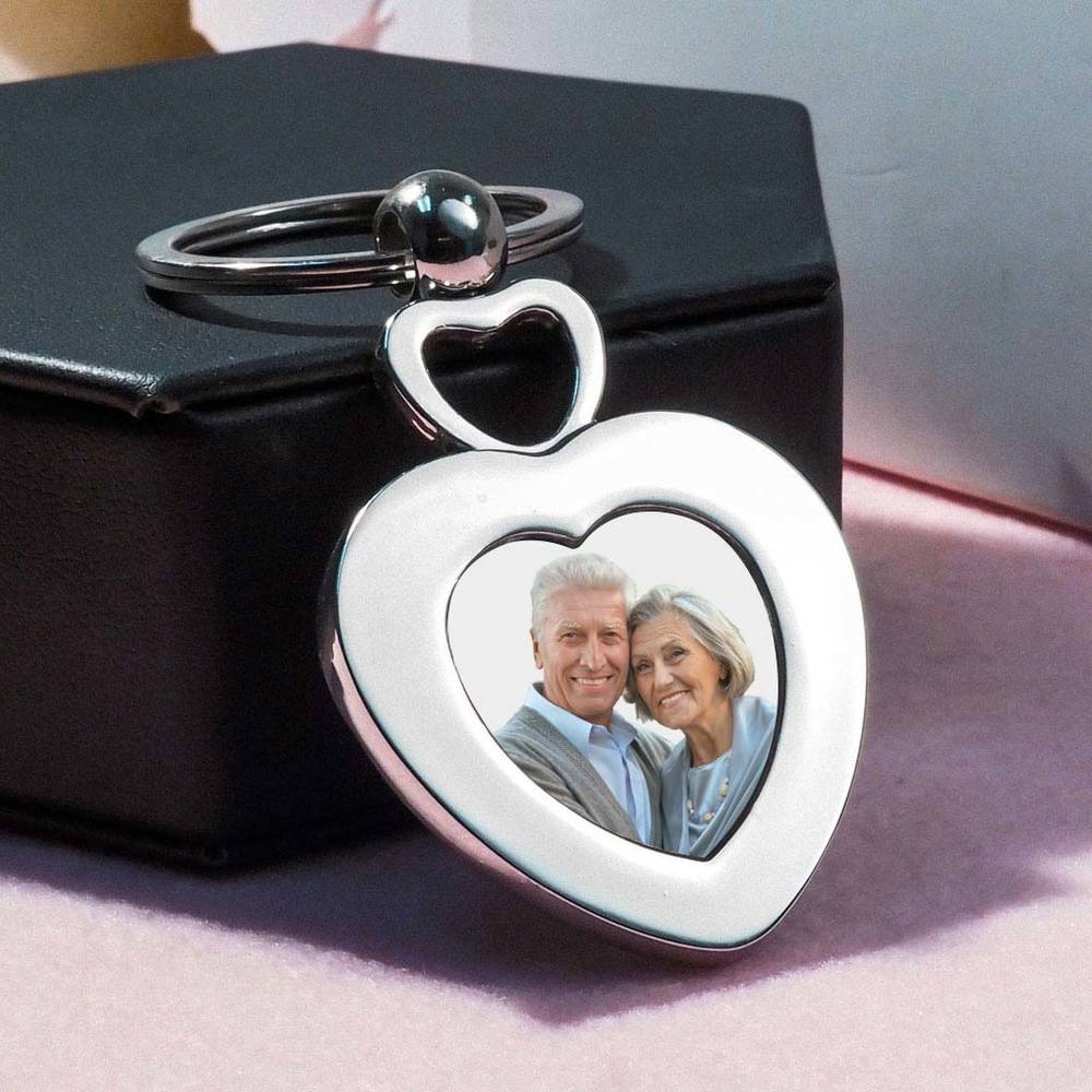Stainless Steel Engravable Heart Photo Laser Keychain