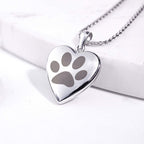 14K White Gold Dog Paw Print Heart Photo Locket