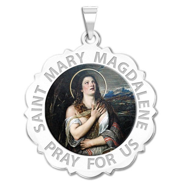Saint Mary Magdalene Scalloped Religious Medal "Color