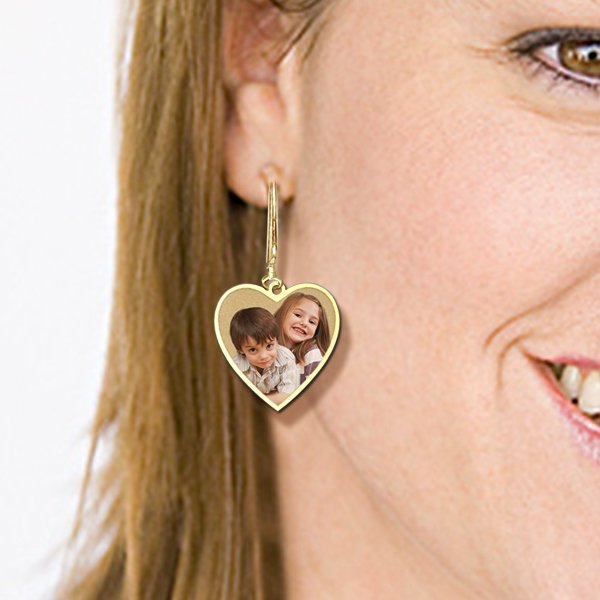 Heart Shaped Photo Pendant Kidney Wire Earrings