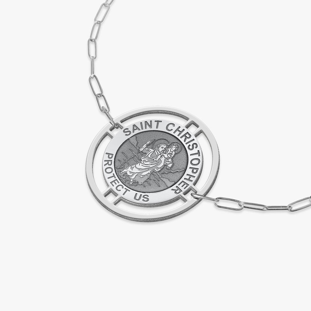 Round Saint Christopher with Open Border Paperclip Bracelet