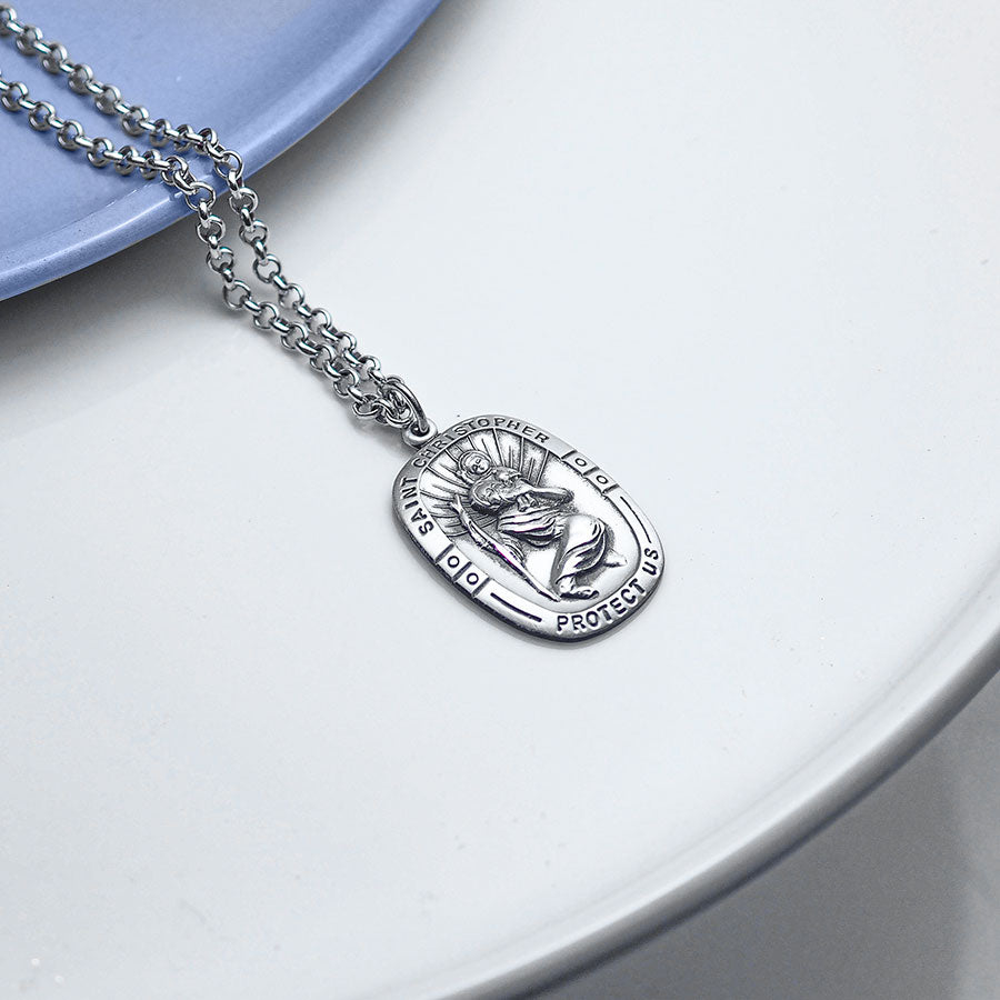 Sterling Silver Rectangular Saint Christopher Medal