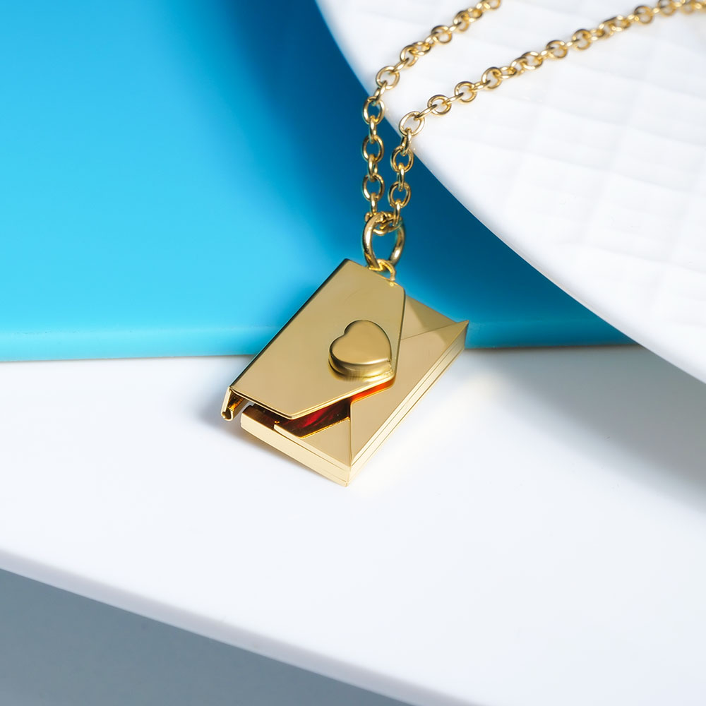Stainless Steel Embossed Heart Envelope Photo Locket