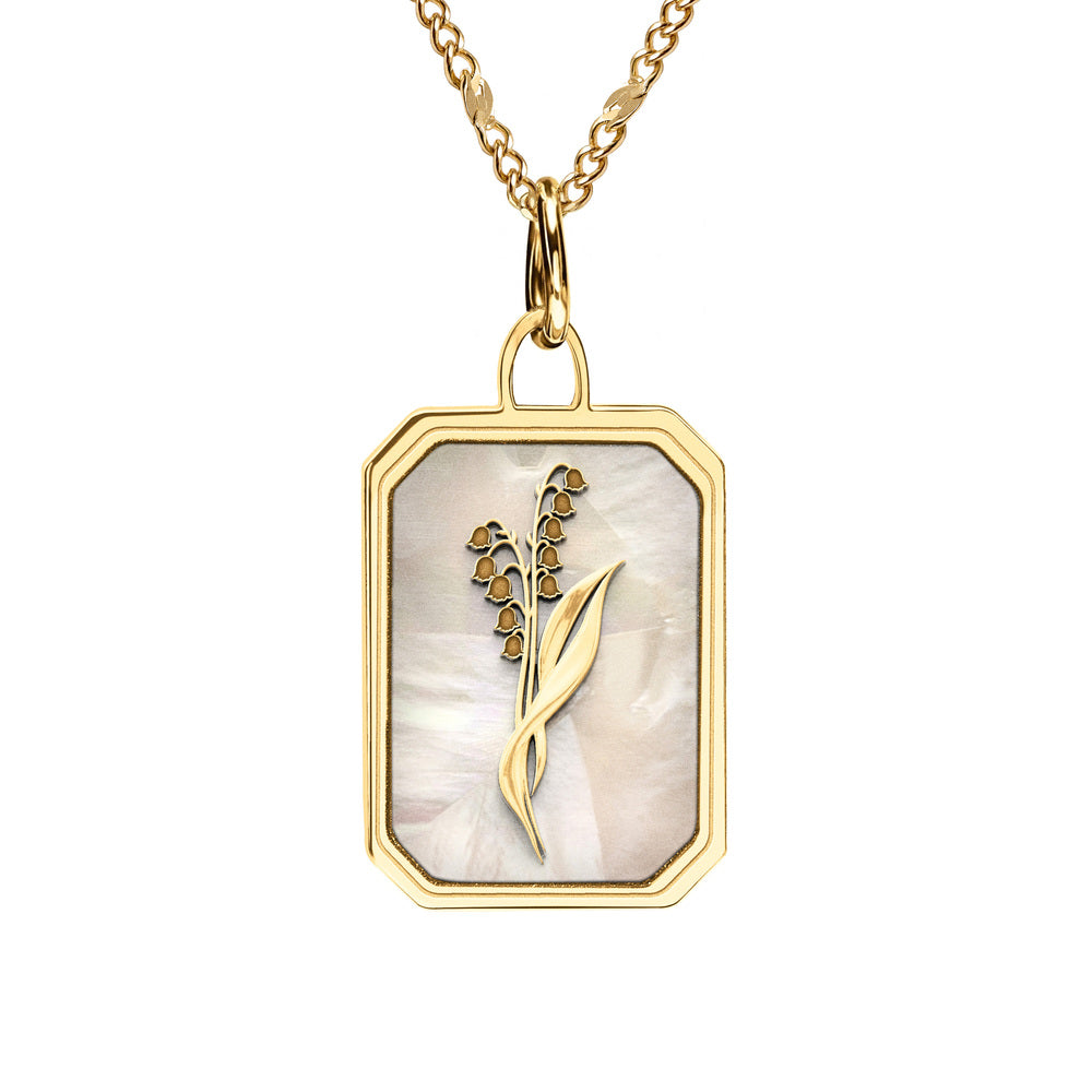Personalized Birth Flower Rectangle Necklace