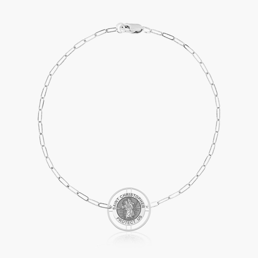 Round Saint Christopher with Open Border Paperclip Bracelet