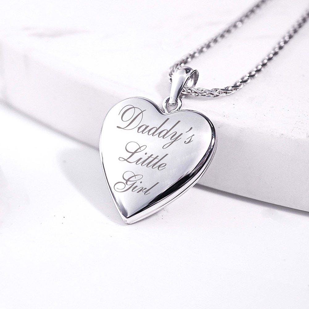 14K White Gold Daddy'S Little Girl Heart Photo Locket