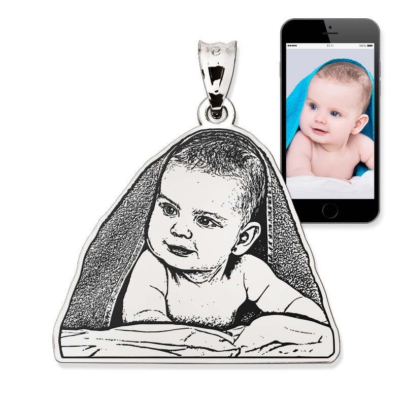 Antiqued Laser Carved Photo Outline Pendant