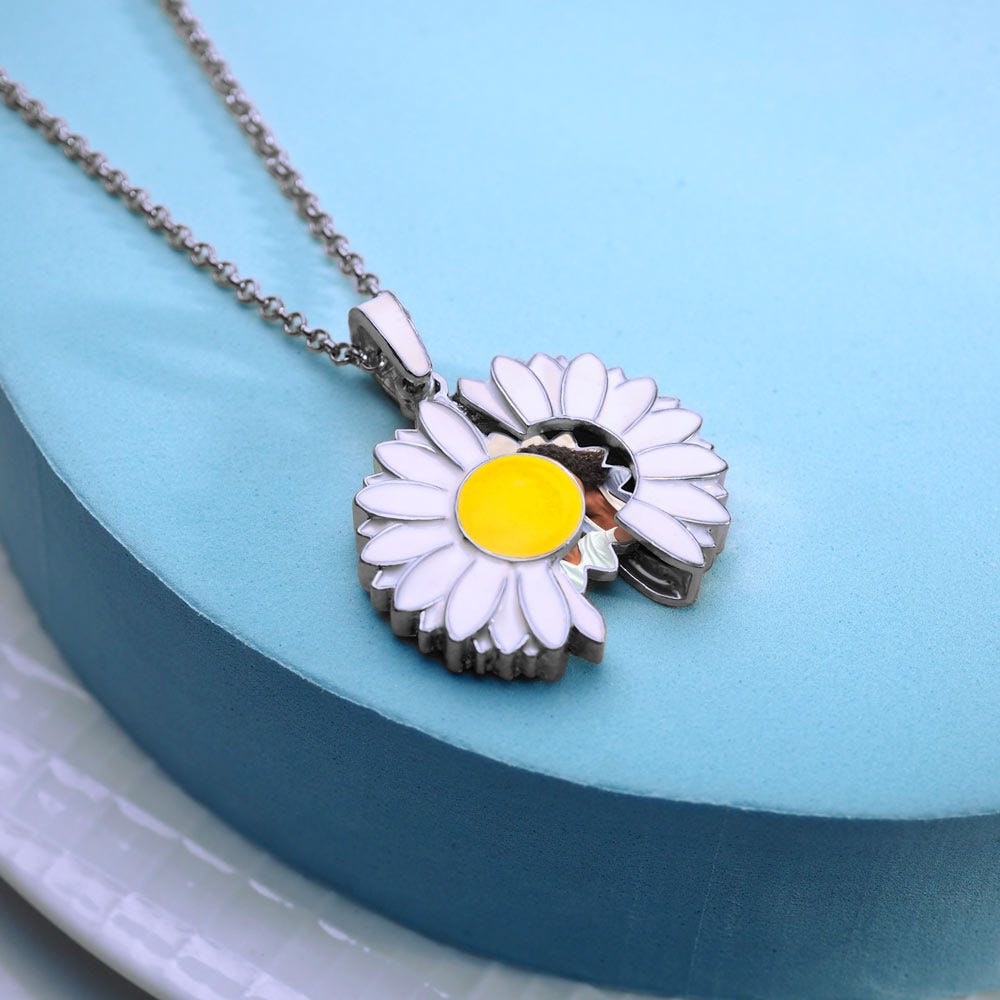 Exclusive Enameled Daisy Photo Necklace