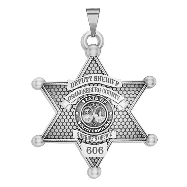 Personalized 6-Point Star South Carolina Sheriff Badge with Rank, Number & Dept.