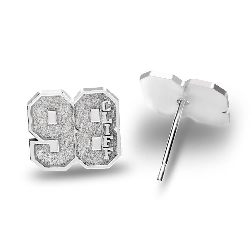 Pair of Sports Number Stud Earrings with Name