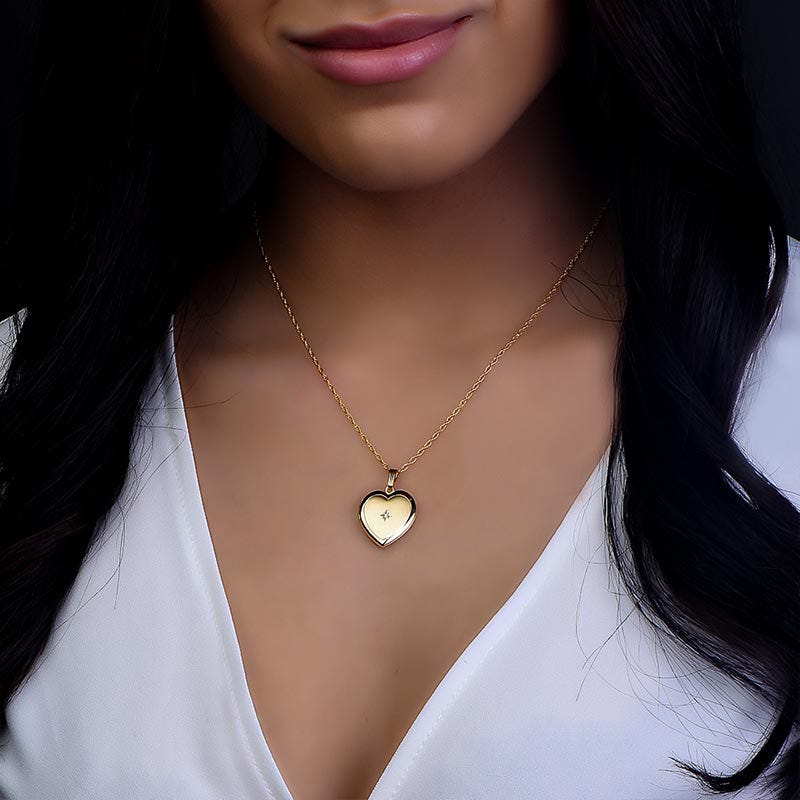 Solid 14K Heart Photo Locket With Genuine Diamond