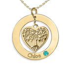 Personalized Heart Family Tree Pendant with Birthstone & Name- Includes 18 Inch Chain