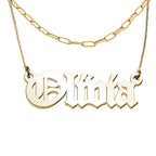 Personalized First Name Old English Pendant with Paperclip Chain