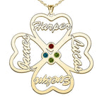 Personalized Heart Cut-Out with Pendant with Four Birthstones & Names- Includes 18 Inch Chain