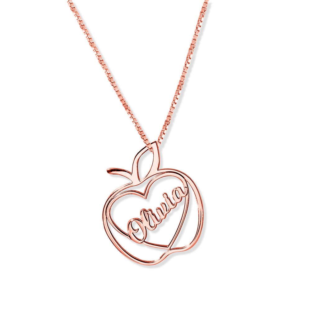Personalized Teacher's Apple Name Necklace