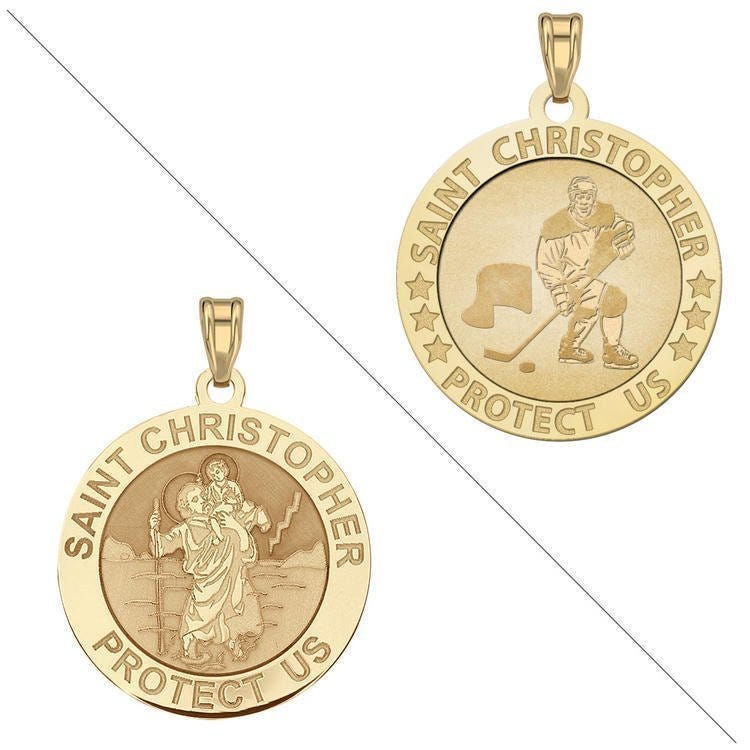 Ice Hockey - Saint Christopher Doubledside Sports Religious Medal