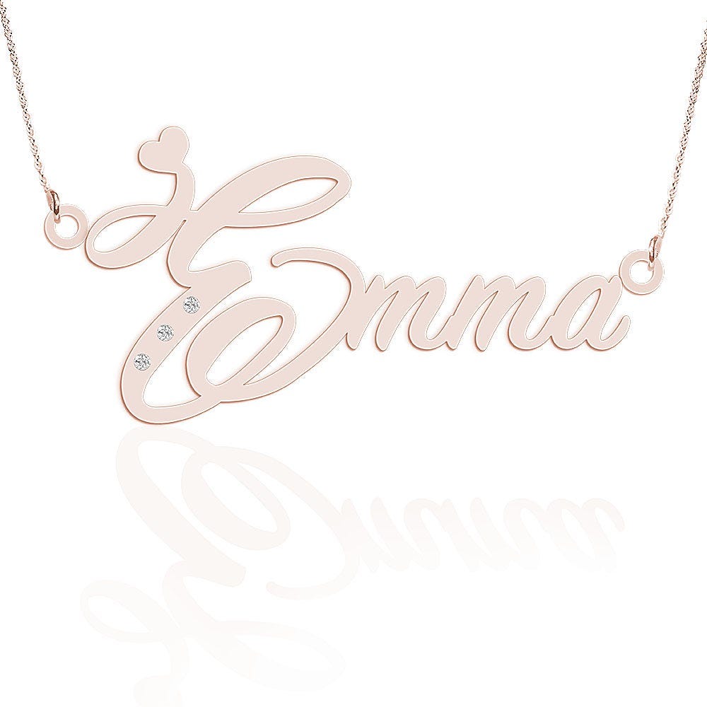 Script Name Necklace with 3 Diamonds