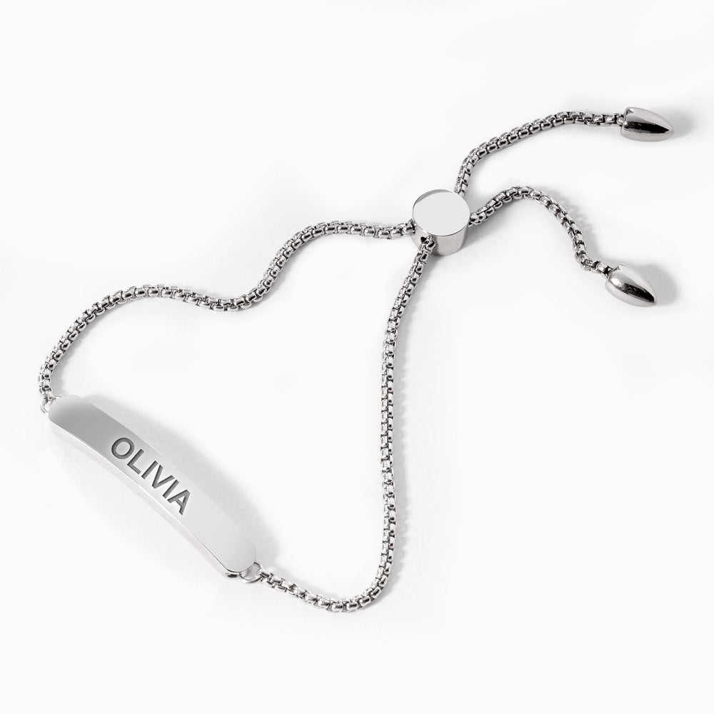Custom Engraved Sterling Silver Curb Link ID Adjustable Bracelet