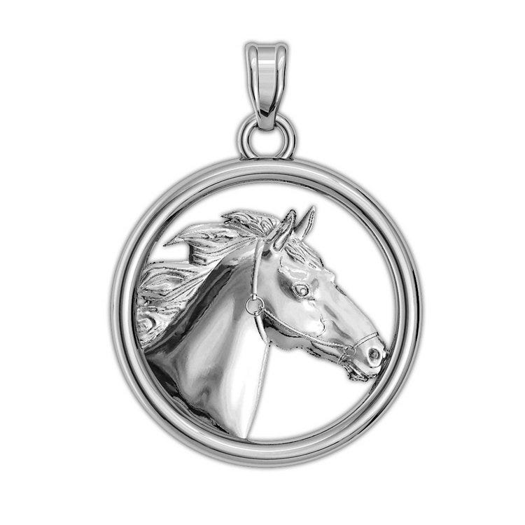 Racehorse On A Smooth Round Frame Horse Jewelry Pendant or Charm