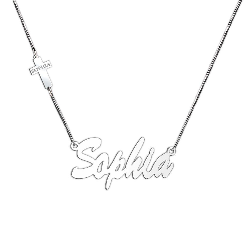 Name Necklace with Cross Charm