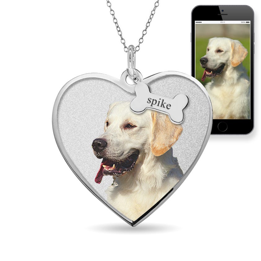Heart Photo Necklace with Personalized Dog Bone Tags