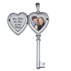 14K White Gold I Love You Key Heart Photo Locket