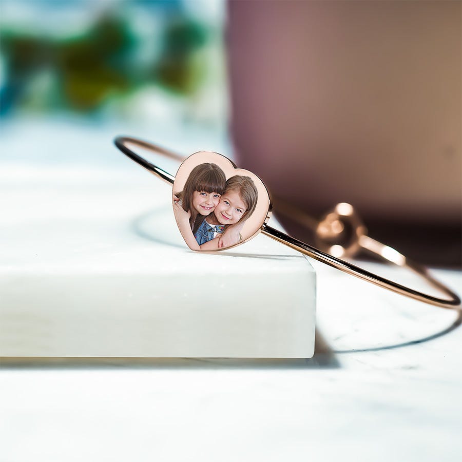 Personalized Heart Photo Bangle Bracelet