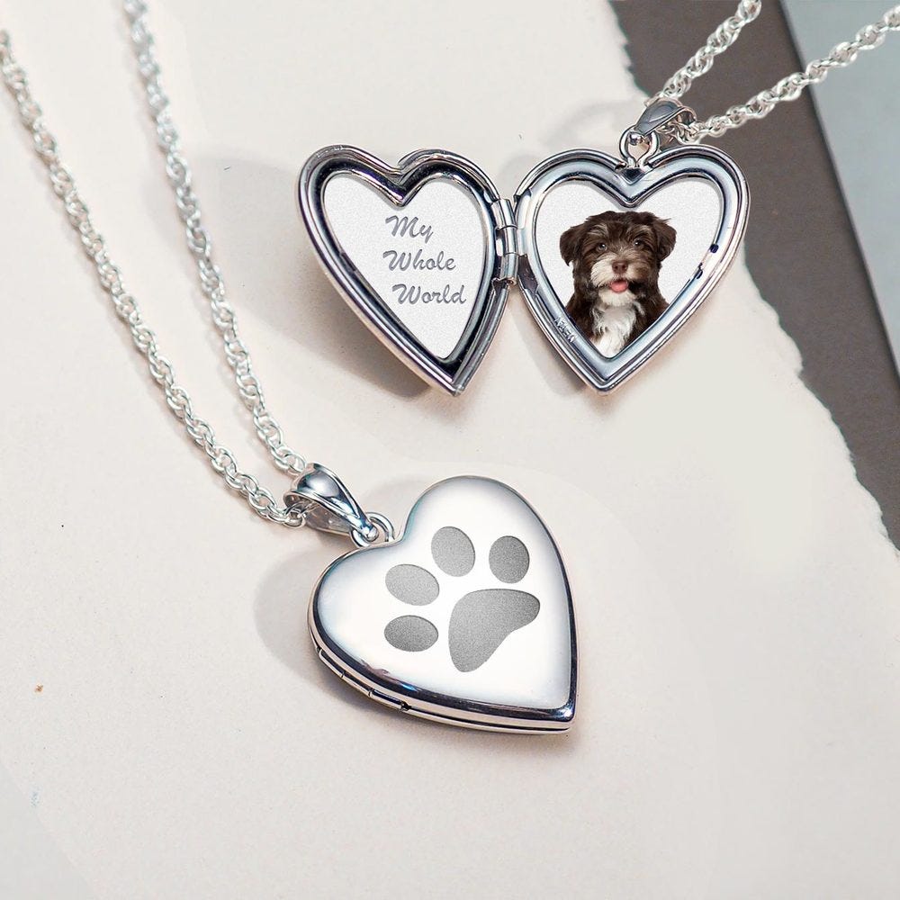 14K White Gold Dog Paw Print Heart Photo Locket
