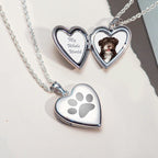 14K White Gold Dog Paw Print Heart Photo Locket