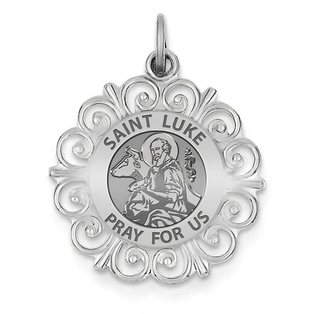 Saint Luke Round Filigree Religious Medal