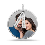 Round Photo Engraved Disc Pendant with Personalized Charms