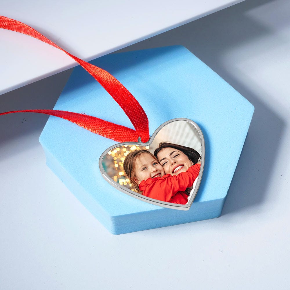 Stainless Steel Heart Photo Engraved Ornament