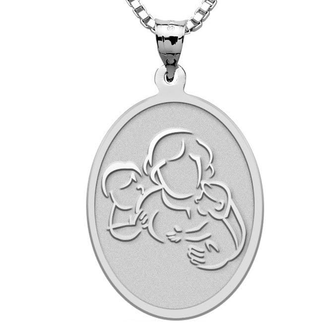 Mother with Son Daughter - Oval Pendant