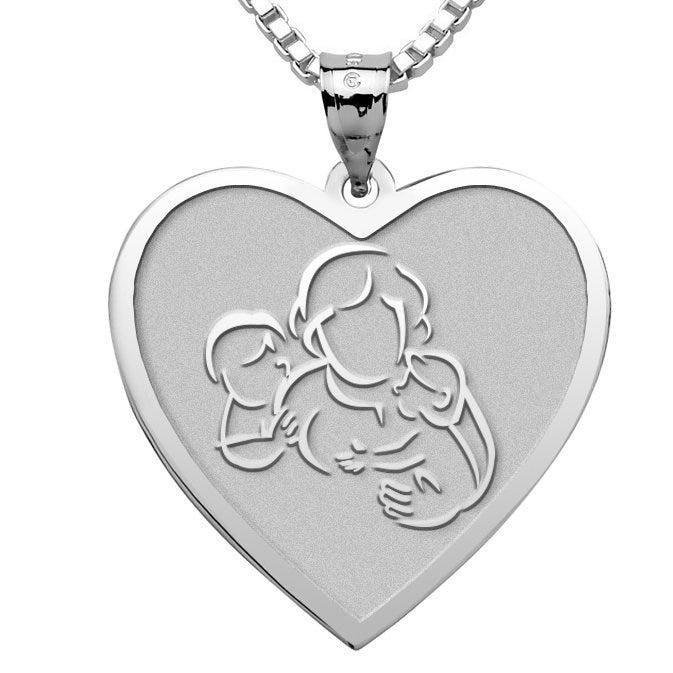 Mother with Son and Daughter - Heart Pendant