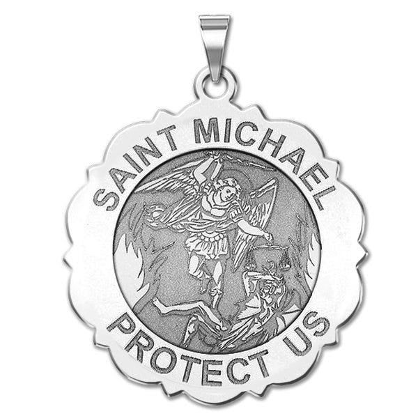 Saint Michael Scalloped Round Religious Medal